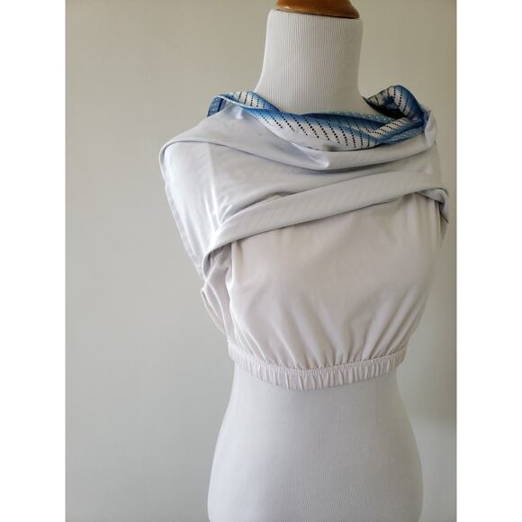 Adidas Racerback Cropped Athletic Tank Blue White Striped Medium - Picture 7 of 10